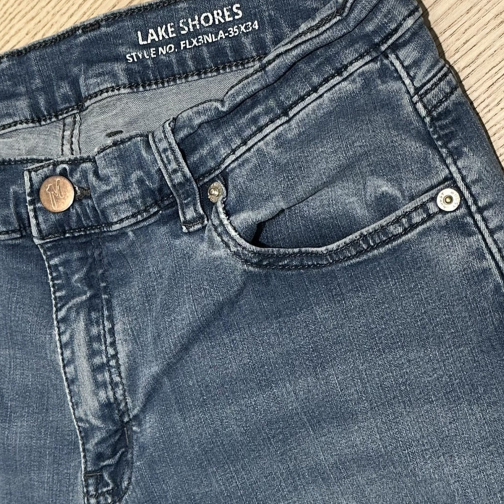 Mugsy Lake Shores Jeans Flex Stretch Denim Mens 35 x 34 Med Blue Cycling Active - Picture 6 of 13